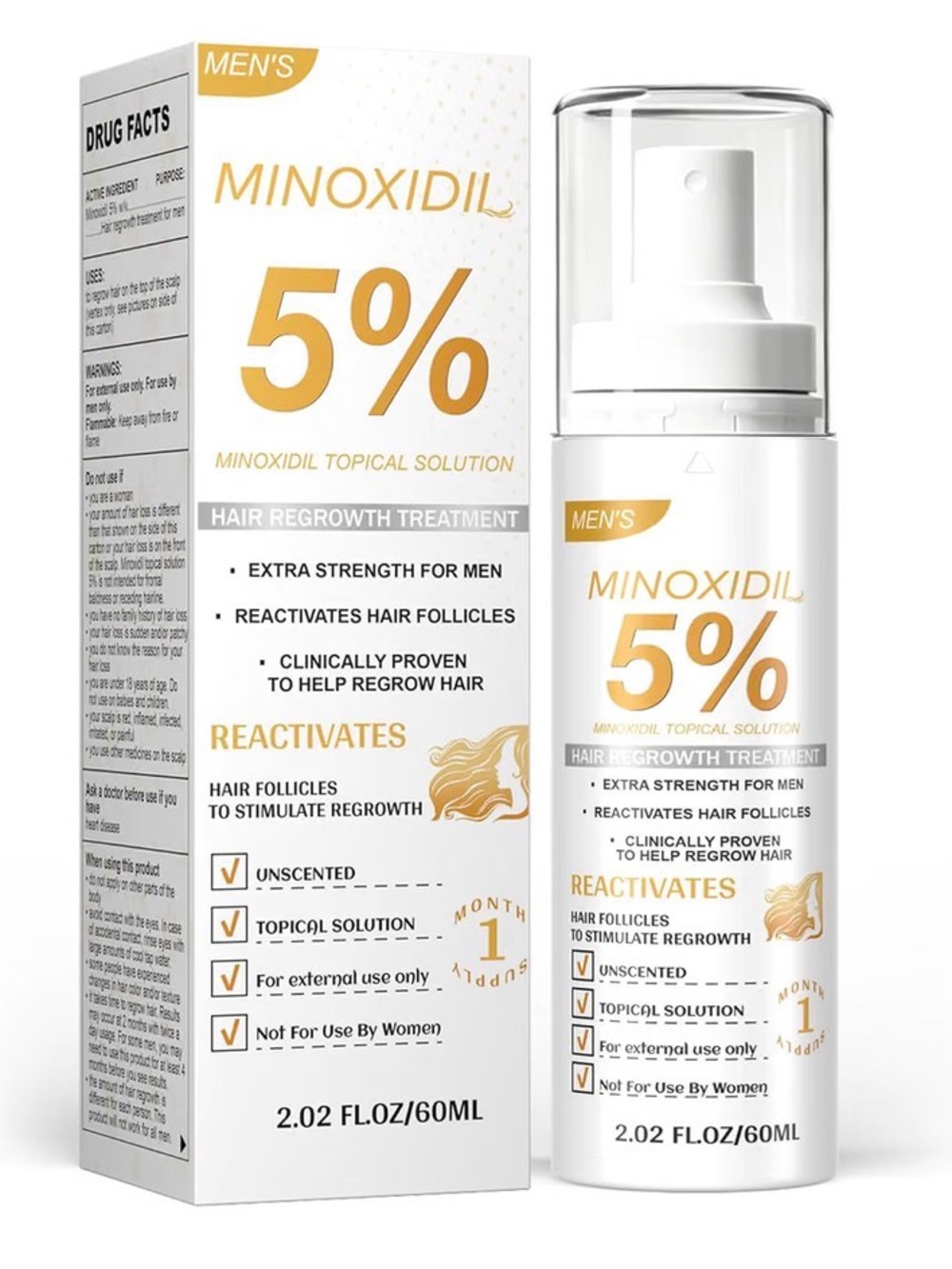 5% Hair Regrowth Topical Solution for Men - White & Gold